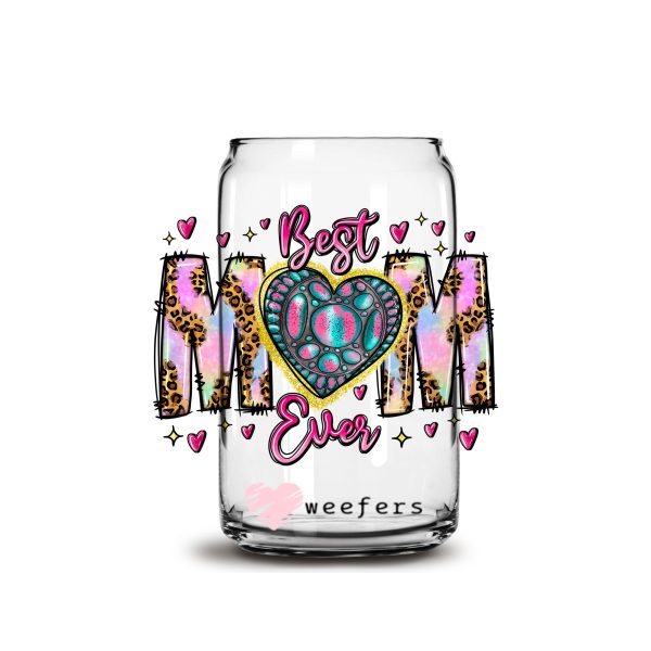 Best Mom Ever Heart 16oz Libbey Glass Can UV DTF or Sublimation Wrap - Decal Online Sale