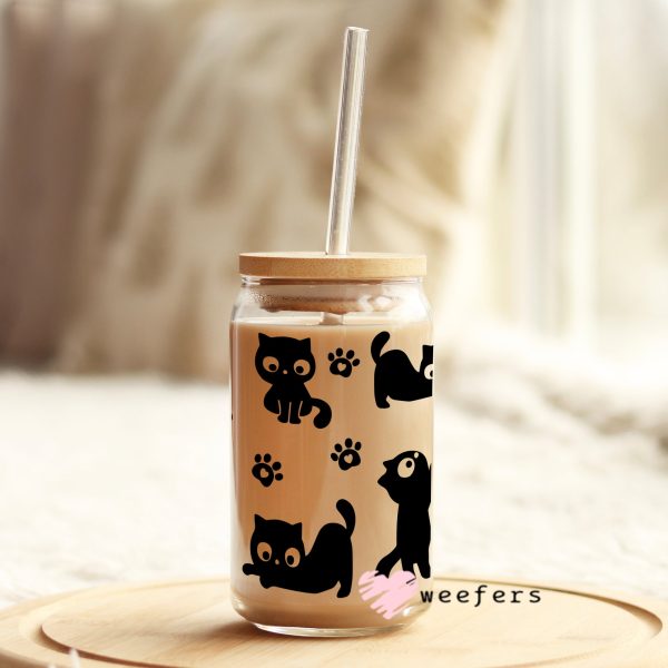 Black Playful Kitty Cats Libbey Glass Can Wrap UV DTF Sublimation Transfers on Sale - Image 3