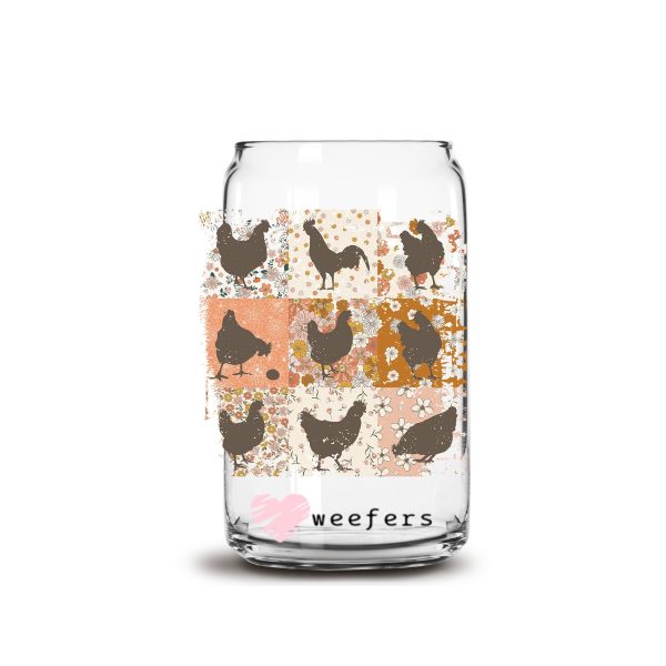Retro Chickens 16oz Libbey Glass Can UV DTF or Sublimation Cup Wrap - Decal Transfer For Discount