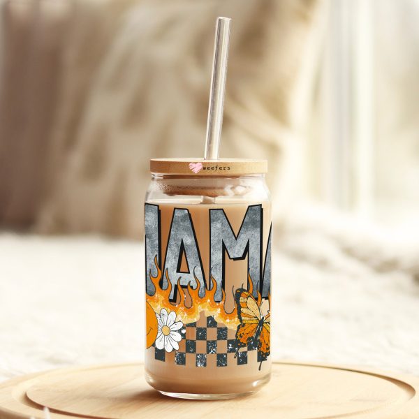 Mama Checkered Flames 16oz Libbey Glass Can UV DTF or Sublimation Decal - Transfer Fashion - Image 3