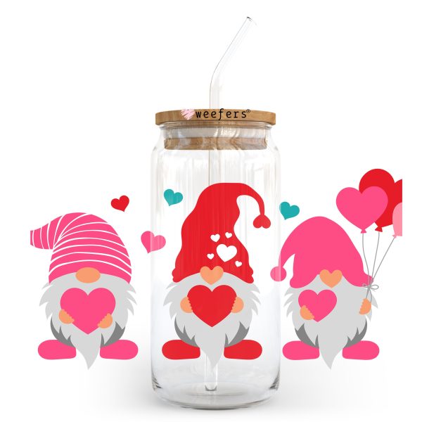 Valentine s Day Gnomes 20oz Libbey Glass Can UV DTF or Sublimation Wrap - Decal on Sale - Image 2