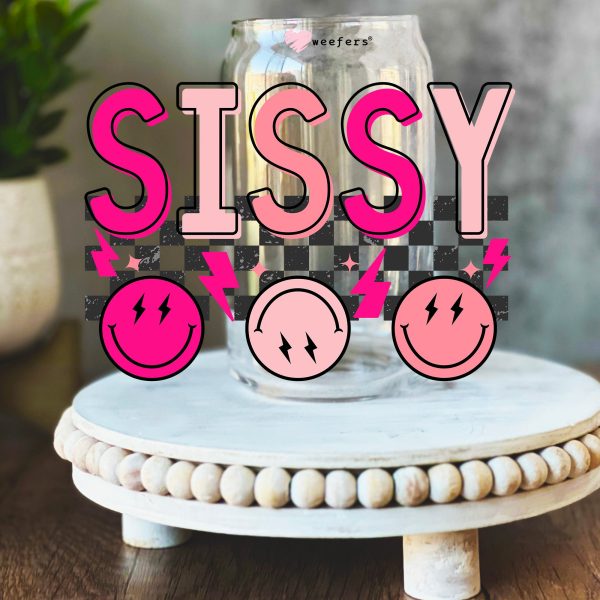 Sissy Checkered Pink 16oz Libbey Glass Can UV DTF or Sublimation Wrap Decal Transfer Online