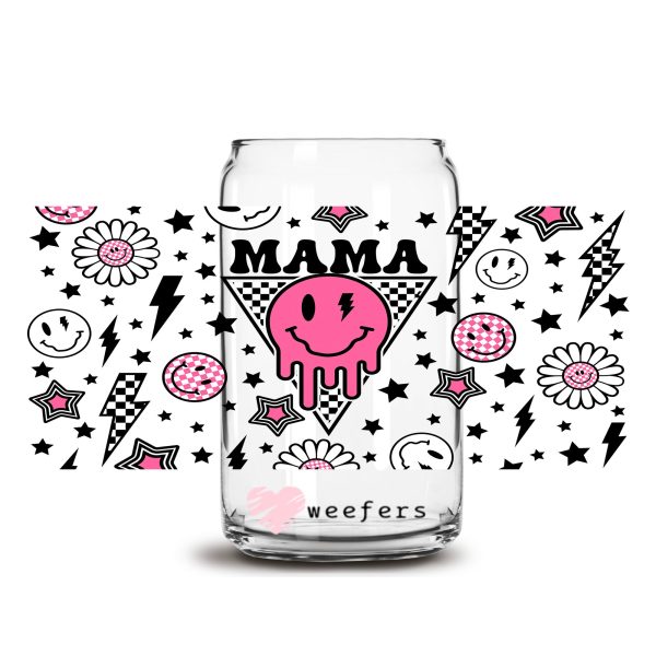 Retro Mama Smile Drip Face 16oz Libbey Glass Can UV DTF or Sublimation Wrap - Transfer Fashion