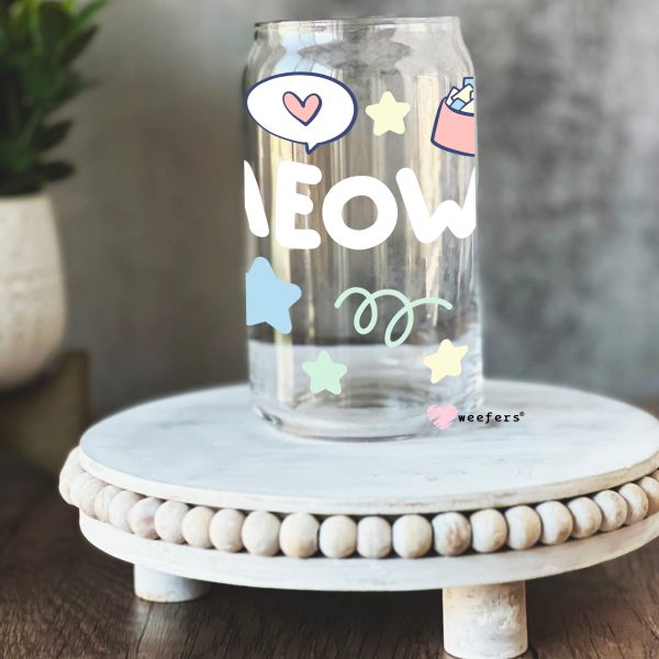 Retro Cat Meow Libbey Glass Can Wrap UV DTF Sublimation Transfers For Discount