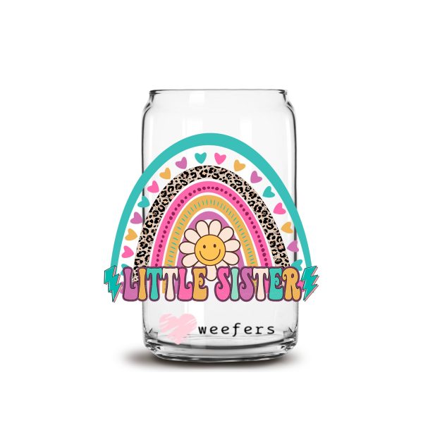 Little Sister Rainbow 16oz Libbey Glass Can UV DTF or Sublimation Wrap - Decal Transfer Supply