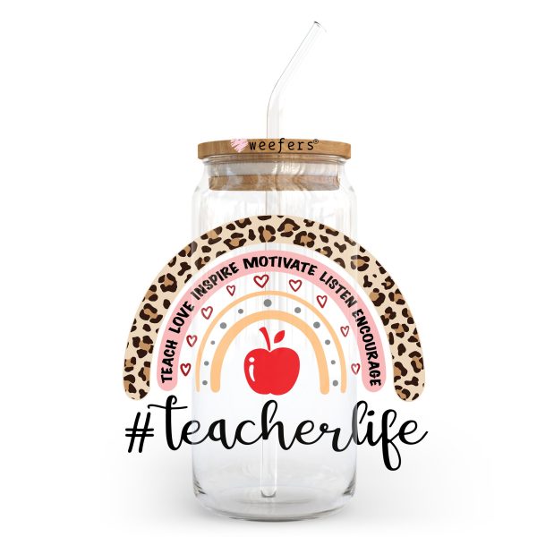 Teacher Life Boho Rainbow 20oz Libbey Glass Can UV DTF or Sublimation Wrap - Decal Transfer Discount