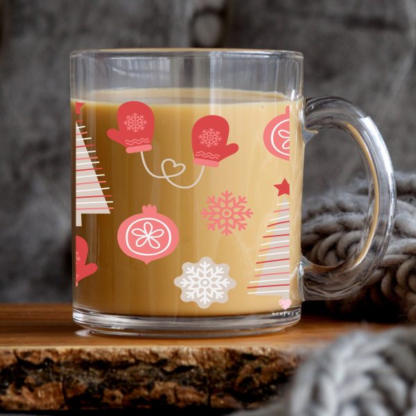 Christmas Mittens and Trees 11oz Coffee Mug UV DTF or Sublimation Wrap - Decal Online Sale