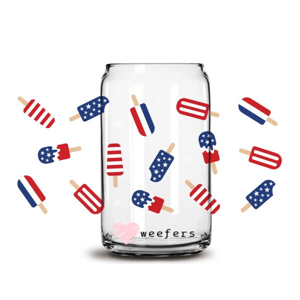 4th of July Popsicles 16oz Libbey Glass Can UV DTF or Sublimation Wrap - Decal Hot on Sale