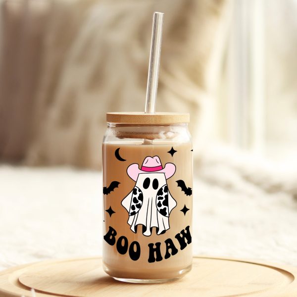 Boo Haw Cowboy Ghost 16oz Libbey Glass Can UV DTF or Sublimation Wrap - Decal Supply - Image 3