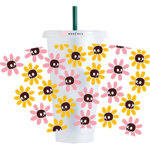 Yellow and Pink Floral Spiders Halloween 24oz UV DTF Cold Cup Wrap - Ready to apply Wrap - NO HOLE For Cheap