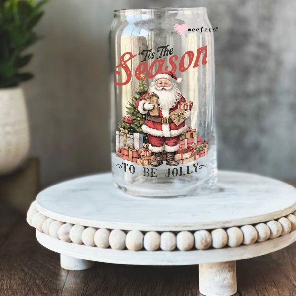 Tis the Season to Be Jolly Vintage Christmas 16oz Libbey Glass Can UV DTF or Sublimation Wrap - Decal For Cheap