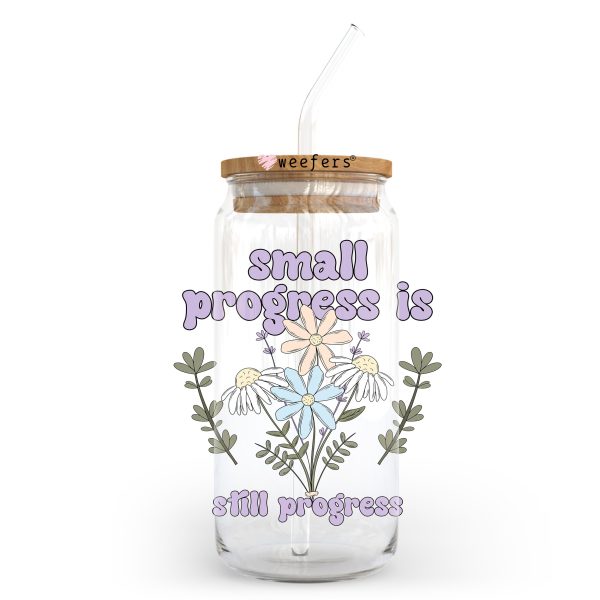 Small Progress is Still Progress 20oz Libbey Glass Can UV DTF or Sublimation Wrap - Decal Transfer Supply