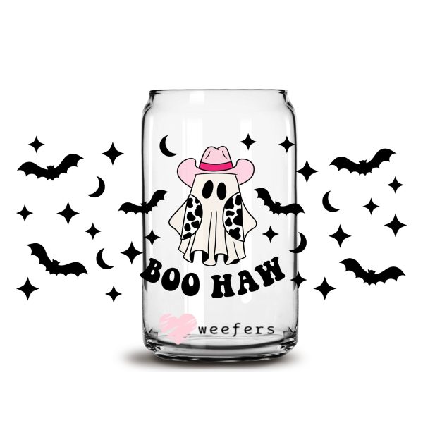 Boo Haw Cowboy Ghost 16oz Libbey Glass Can UV DTF or Sublimation Wrap - Decal Supply