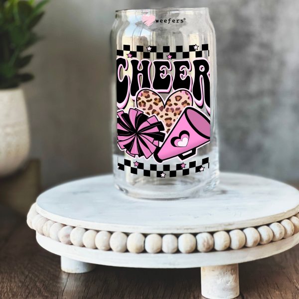 Cheer Pink and Black 16oz Libbey Glass Can UV DTF or Sublimation Wrap - Decal on Sale