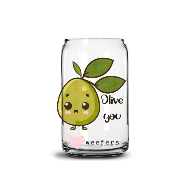 Olive You 16oz Libbey Glass Can UV DTF or Sublimation Wrap - Decal Supply
