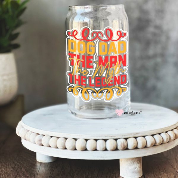 Dog Dad The Man The Myth The Legend 16oz Libbey Glass Can UV DTF or Sublimation Wrap - Decal Discount