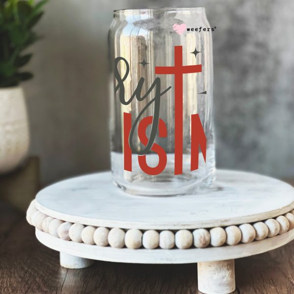 Merry Christmas Christian 16oz Libbey Glass Can UV DTF or Sublimation Wrap - Decal Sale