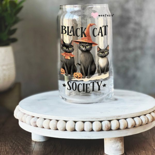 Black Cat Society Halloween 16oz Libbey Glass Can UV DTF or Sublimation Wrap - Decal Hot on Sale