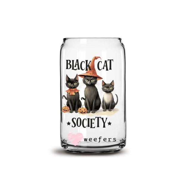 Black Cat Society Halloween 16oz Libbey Glass Can UV DTF or Sublimation Wrap - Decal Hot on Sale - Image 2