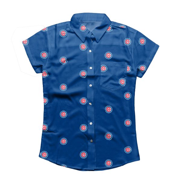 Chicago Cubs MLB Logo Blast Womens Button Up Shirt For Discount - Image 2