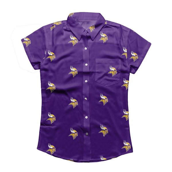 Minnesota Vikings NFL Logo Blast Womens Button Up Shirt For Discount - Image 2