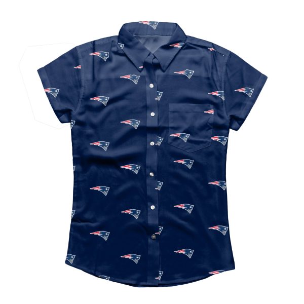 New England Patriots NFL Logo Blast Womens Button Up Shirt Online now - Image 2