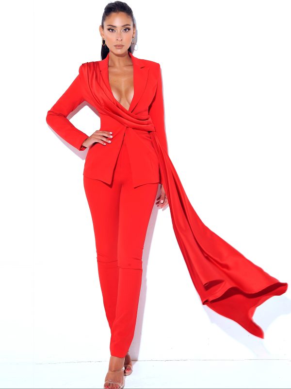 Vayla Red Skinny Fit Crepe Trousers For Discount - Image 4